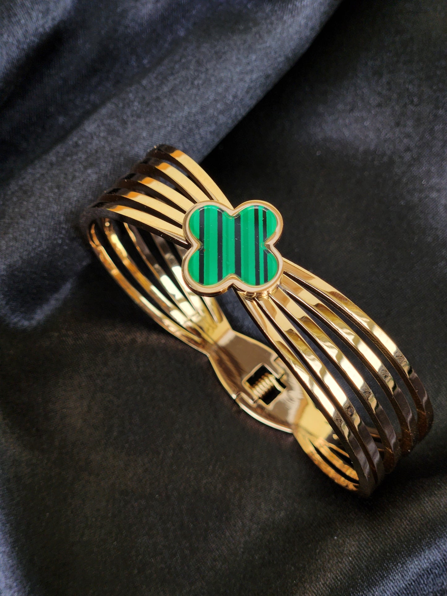 Striking Green Clover Cuff Bracelet