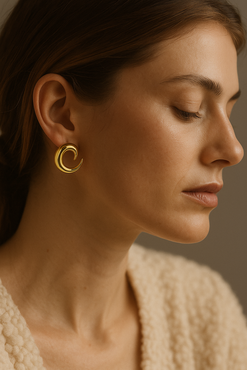 C-Shaped Open-Circle Gold Stud Earrings