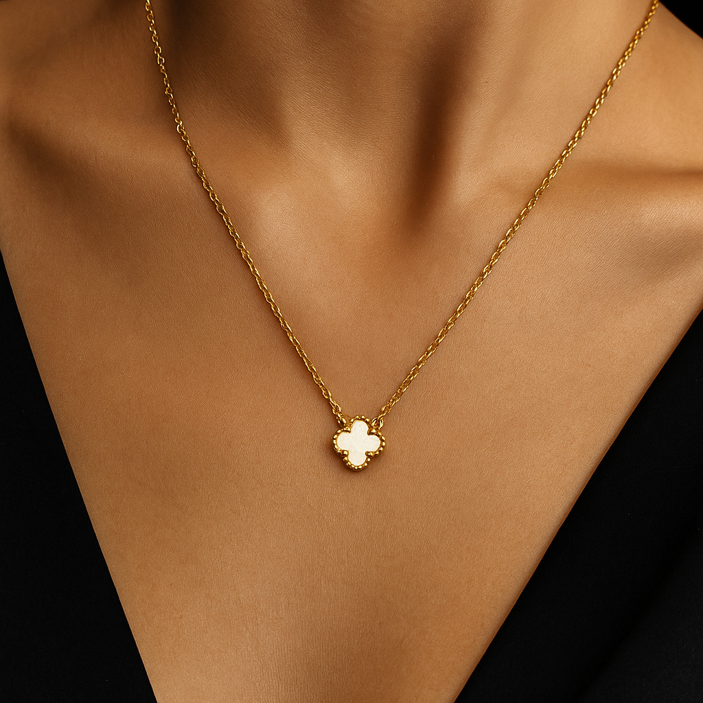 Elegant Black Clover Charm Necklace