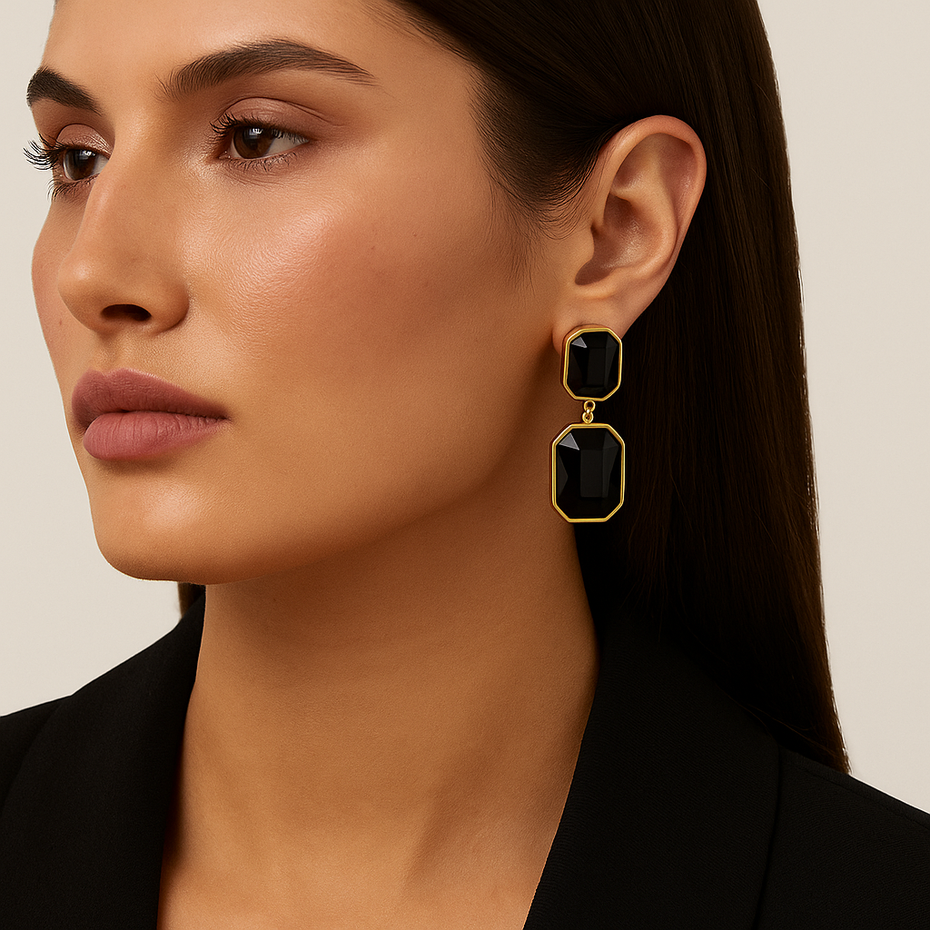 Gold-Plated Black Onyx Drop Earrings