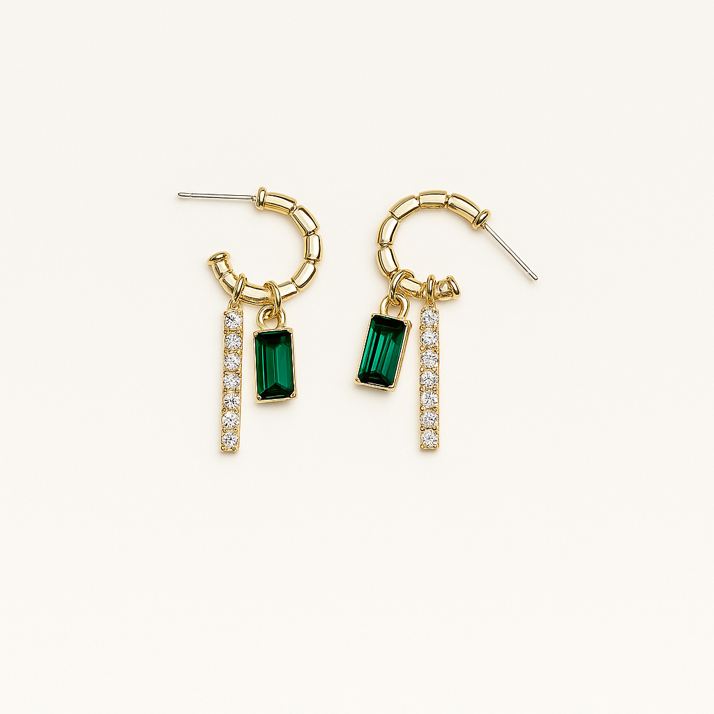 Emerald Twin Charm Hoop Earrings