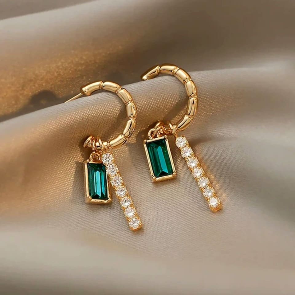 Emerald Twin Charm Hoop Earrings