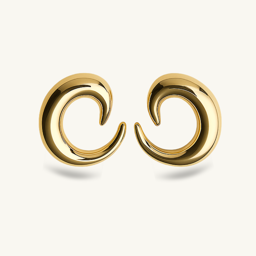 C-Shaped Open-Circle Gold Stud Earrings