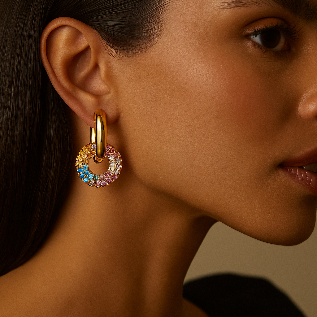 Rainbow Crystal Hoop Earrings
