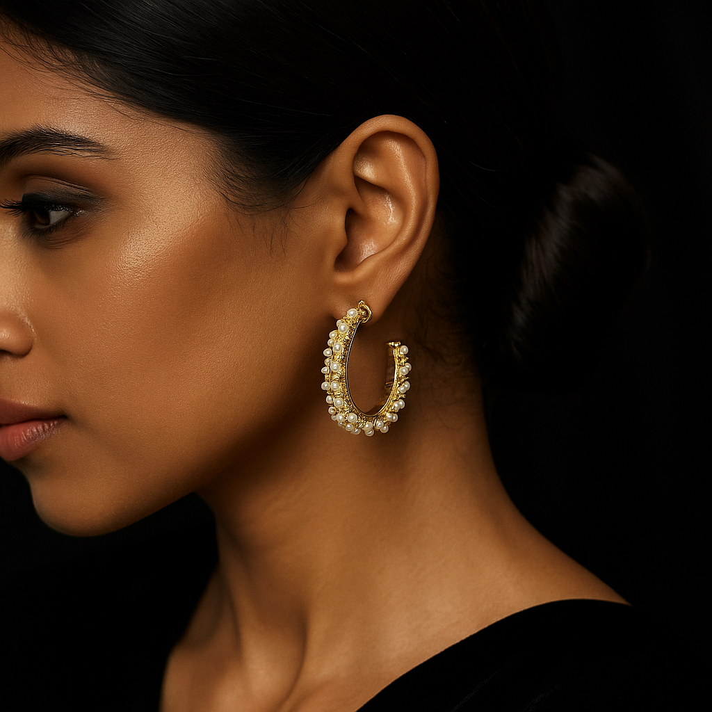 Pearl-Studded Hoop Earrings