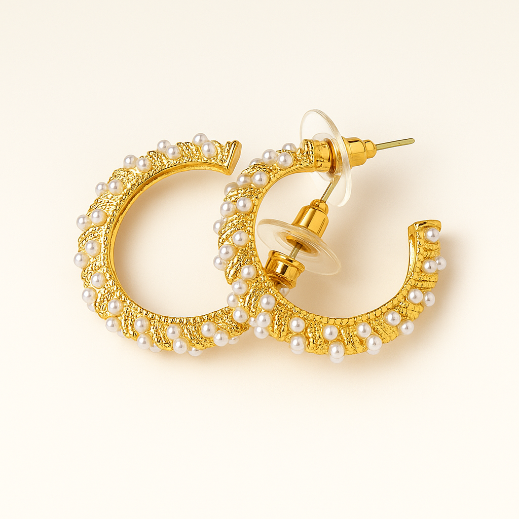 Pearl-Studded Hoop Earrings