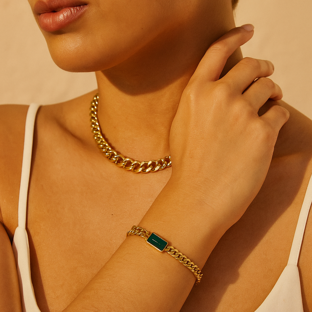 Emerald Luxe Dual Chain Bracelet