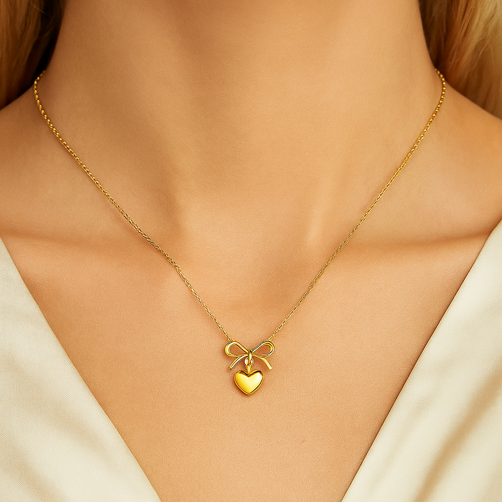Bow and Heart Pendant Necklace