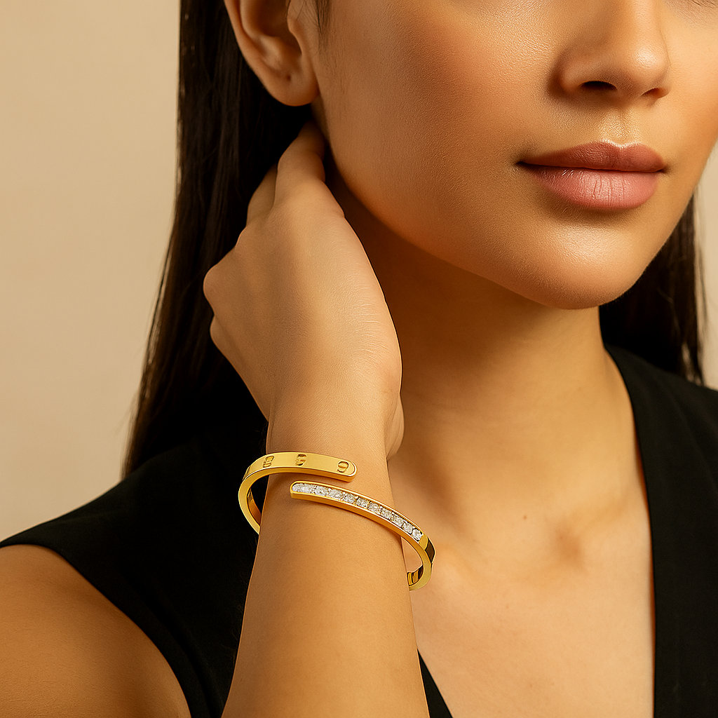 Elegant Crystal-Embellished Screw Cuff Bracelet