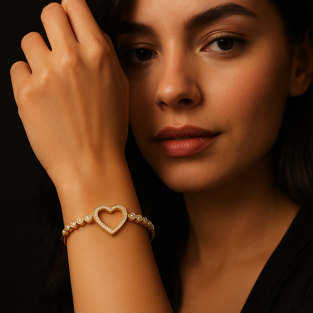 Gold-Toned Heart and Crystal Bracelet