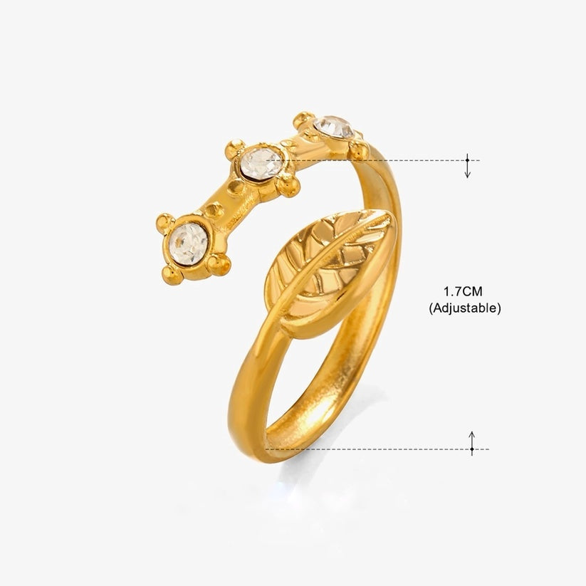 Crystal Leaf Open Ring