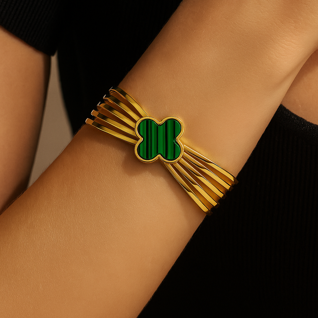 Striking Green Clover Cuff Bracelet