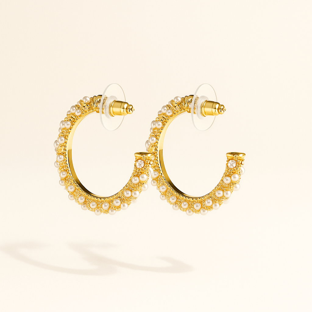 Pearl-Studded Hoop Earrings