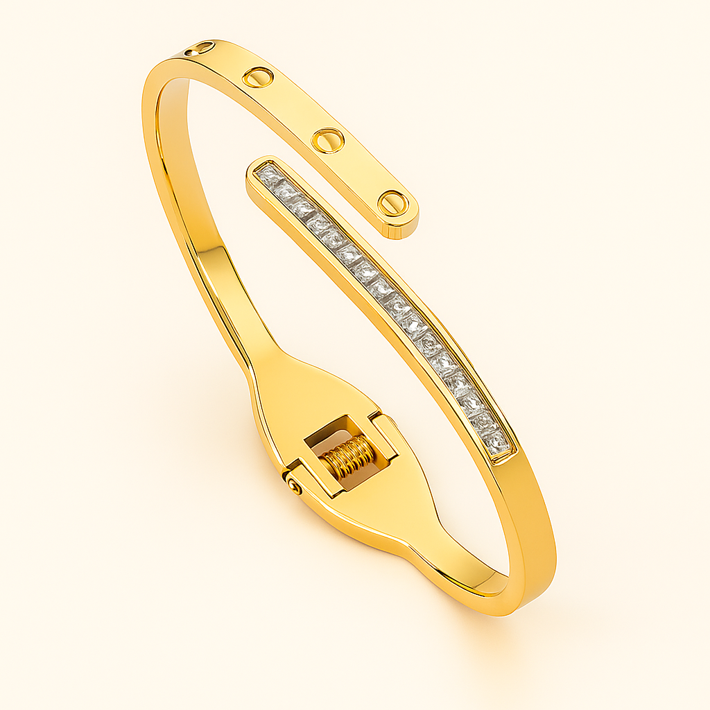 Elegant Crystal-Embellished Screw Cuff Bracelet