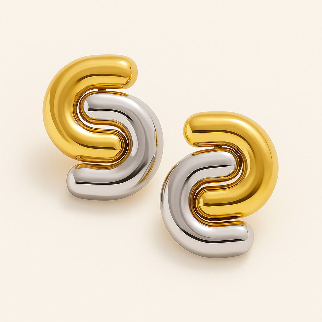 Two-Tone Sculptural Twist Stud Earrings