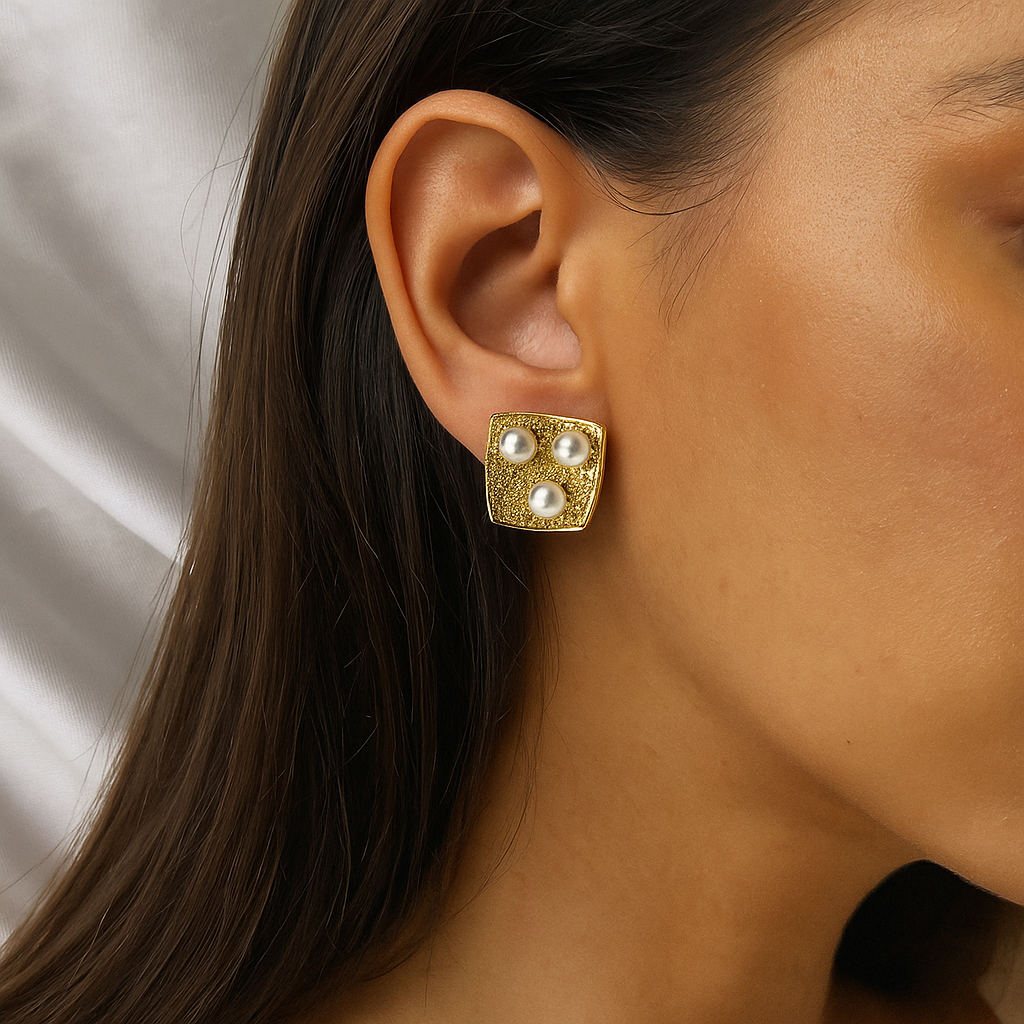 Pearl Square Stud Earrings