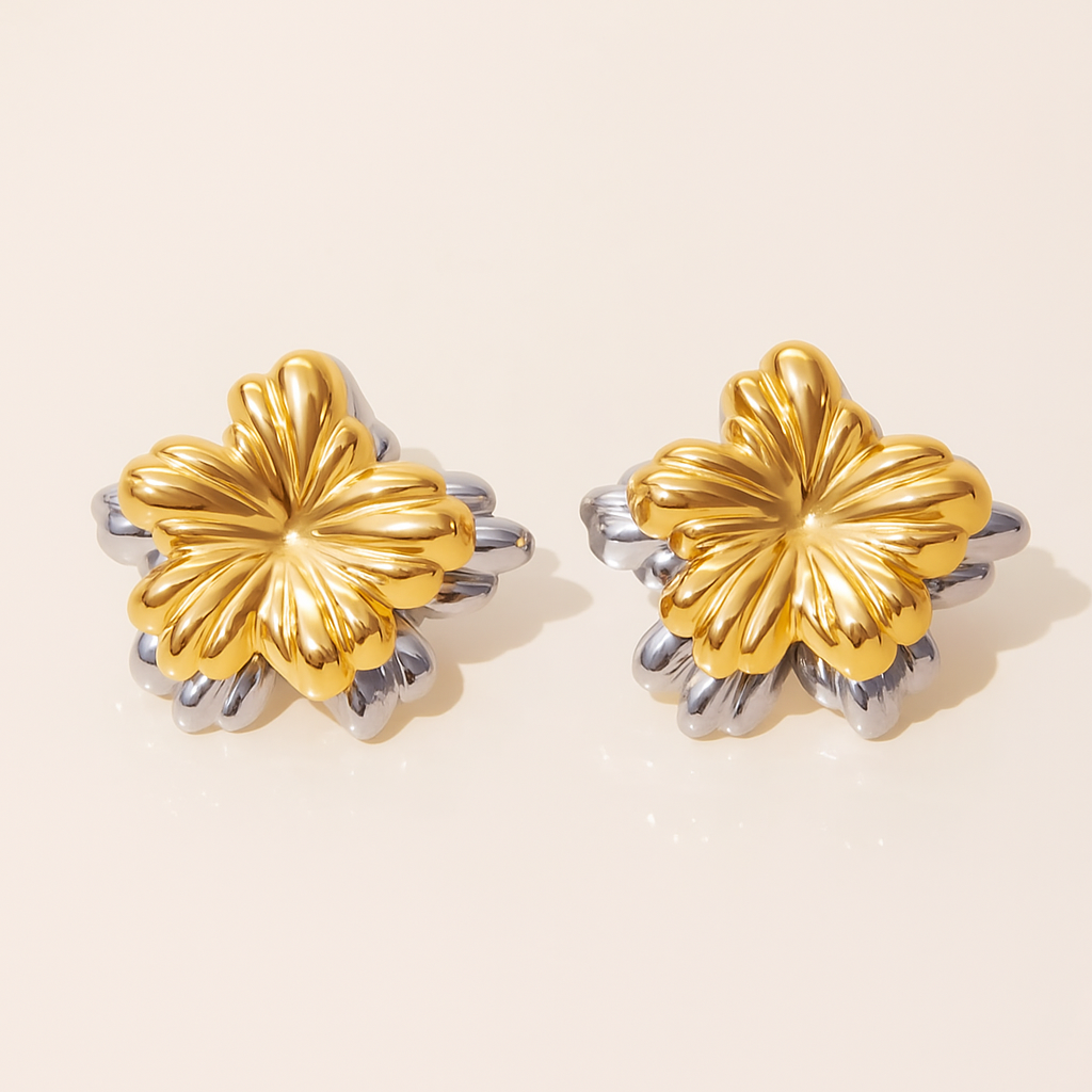 Two-Tone Floral Stud Earrings