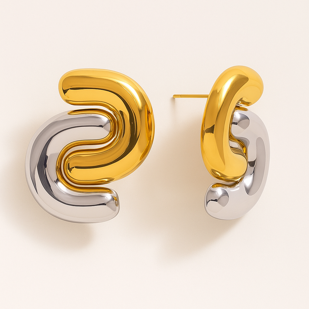 Two-Tone Sculptural Twist Stud Earrings