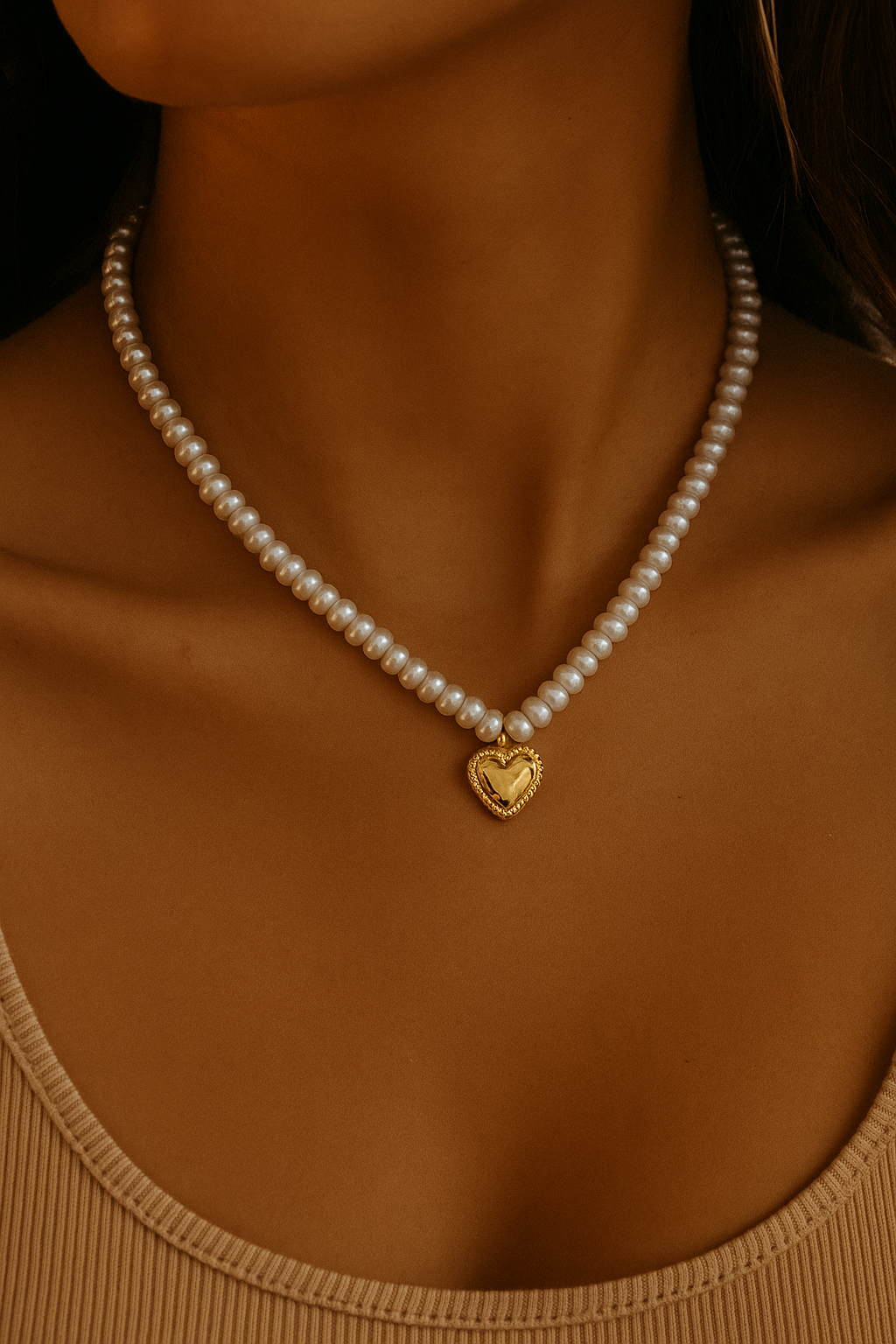 Pearl Heart Charm Necklace