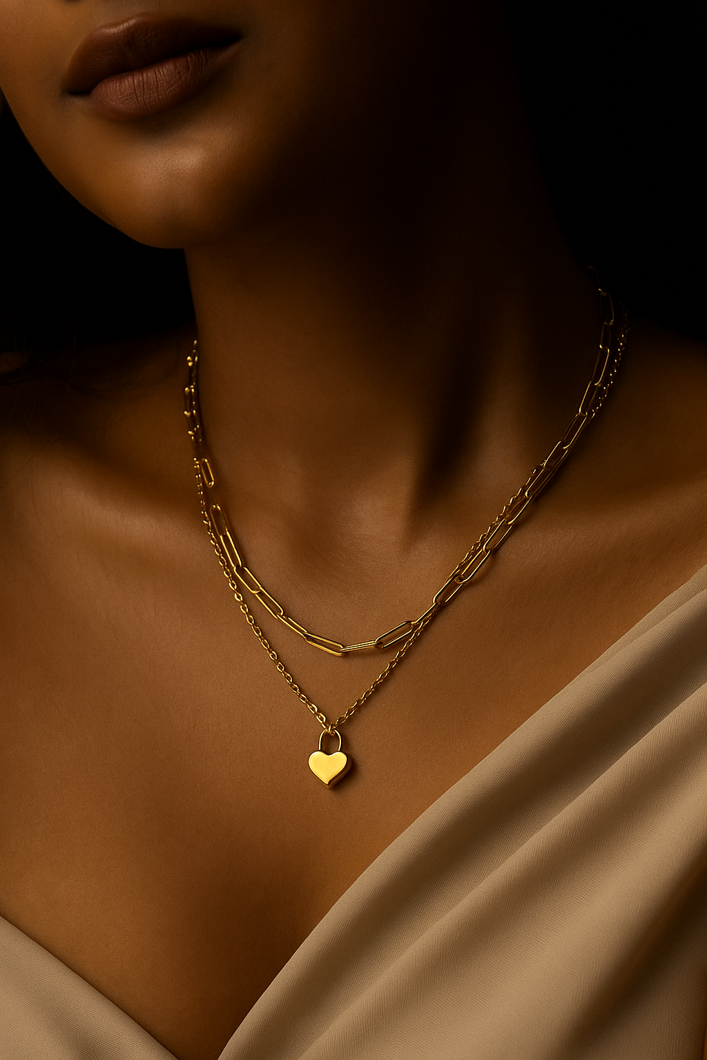 Layered Heart Lock Necklace