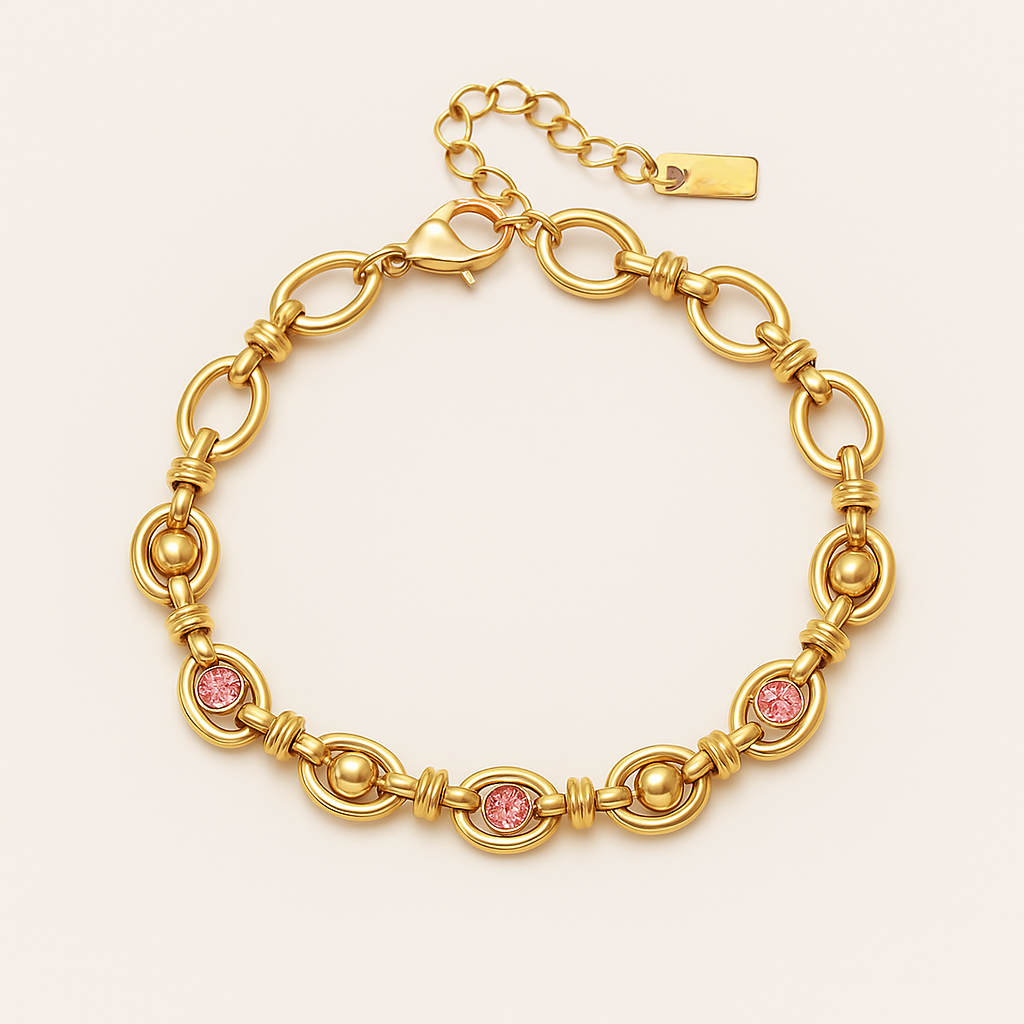 Pink Crystal Accent Link Bracelet