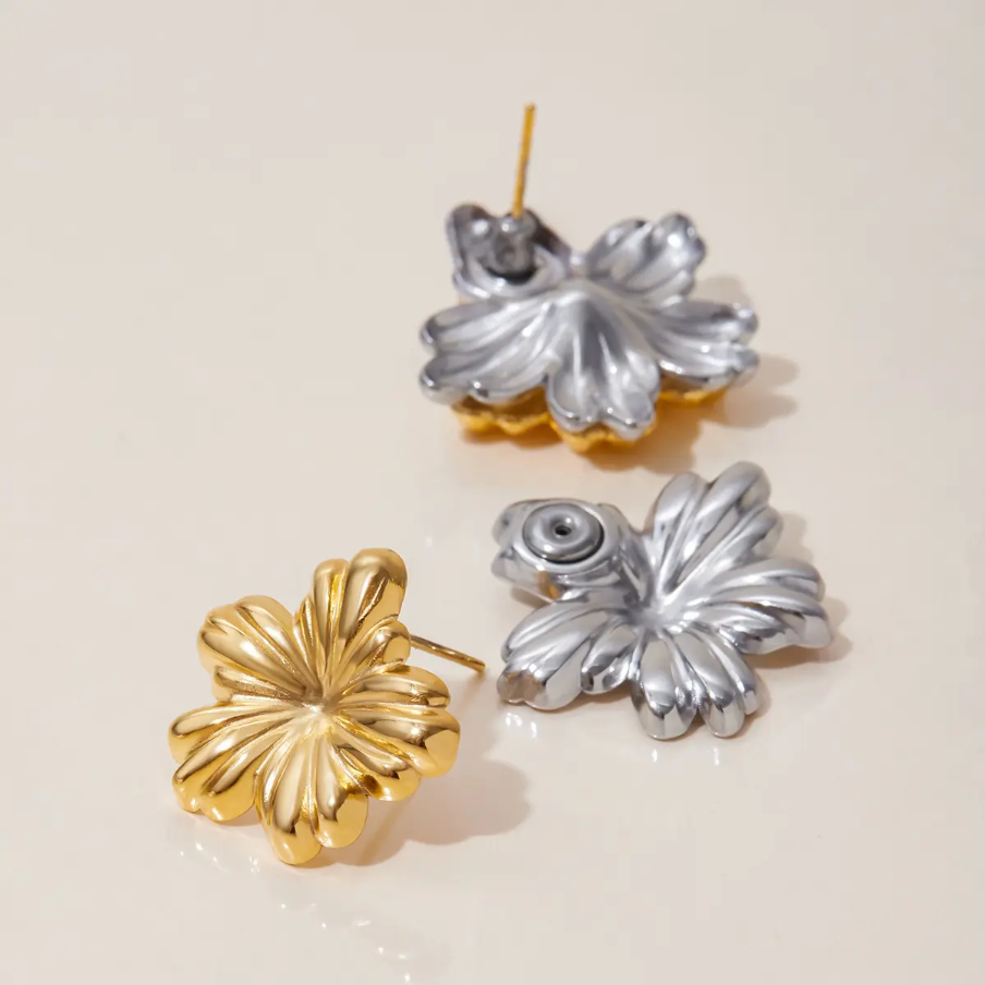 Two-Tone Floral Stud Earrings