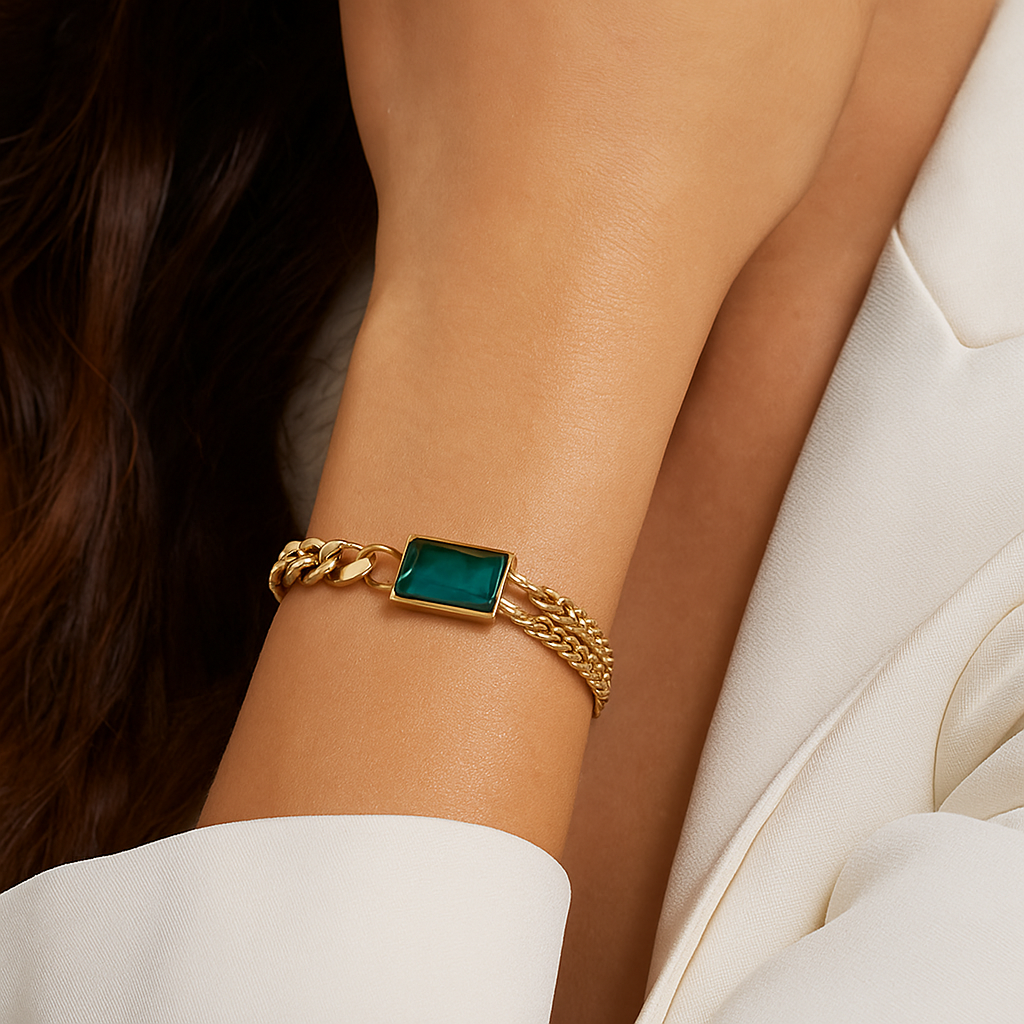 Emerald Luxe Dual Chain Bracelet