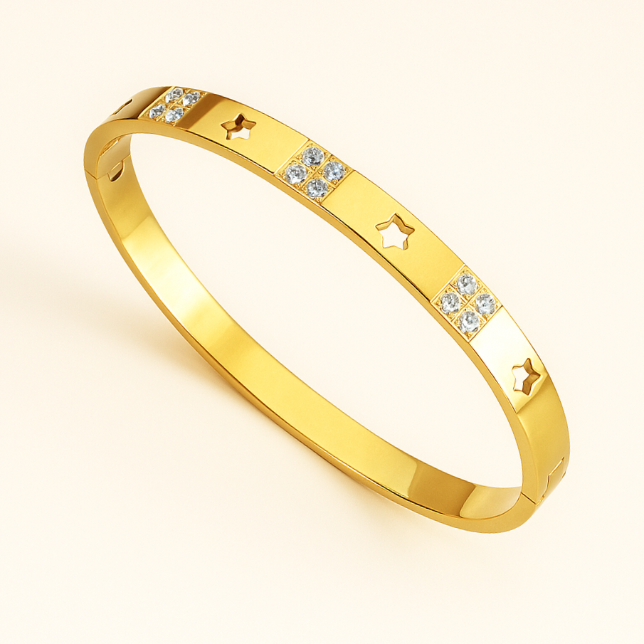 Gold-Plated Star and Crystal Bangle Bracelet