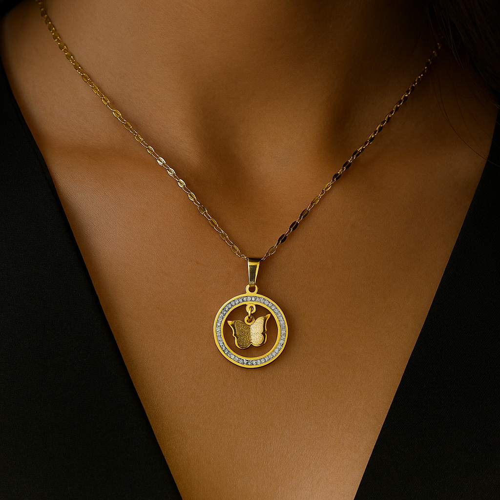 Butterfly Pendant Necklace with Sparkling Stone Accents