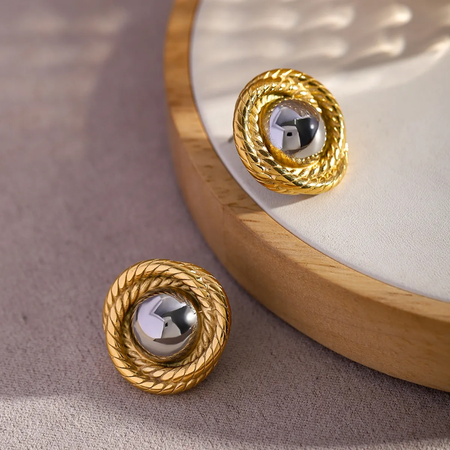 Knot Stud Two-Tone Dome Earrings