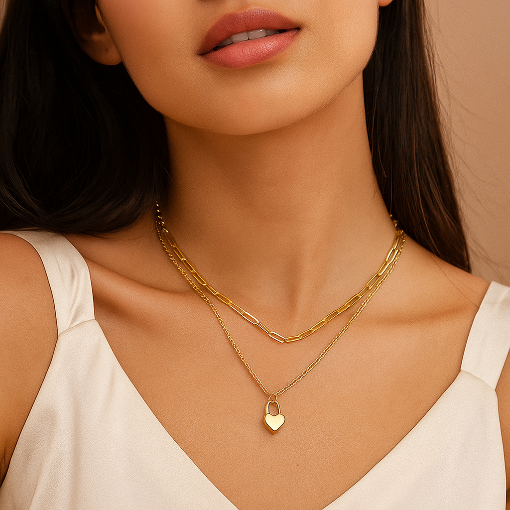 Layered Heart Lock Necklace