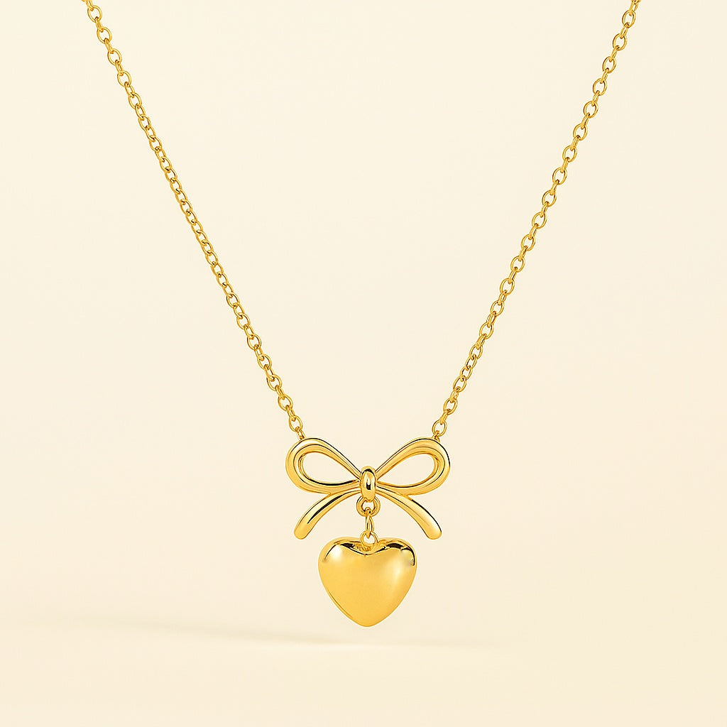 Bow and Heart Pendant Necklace