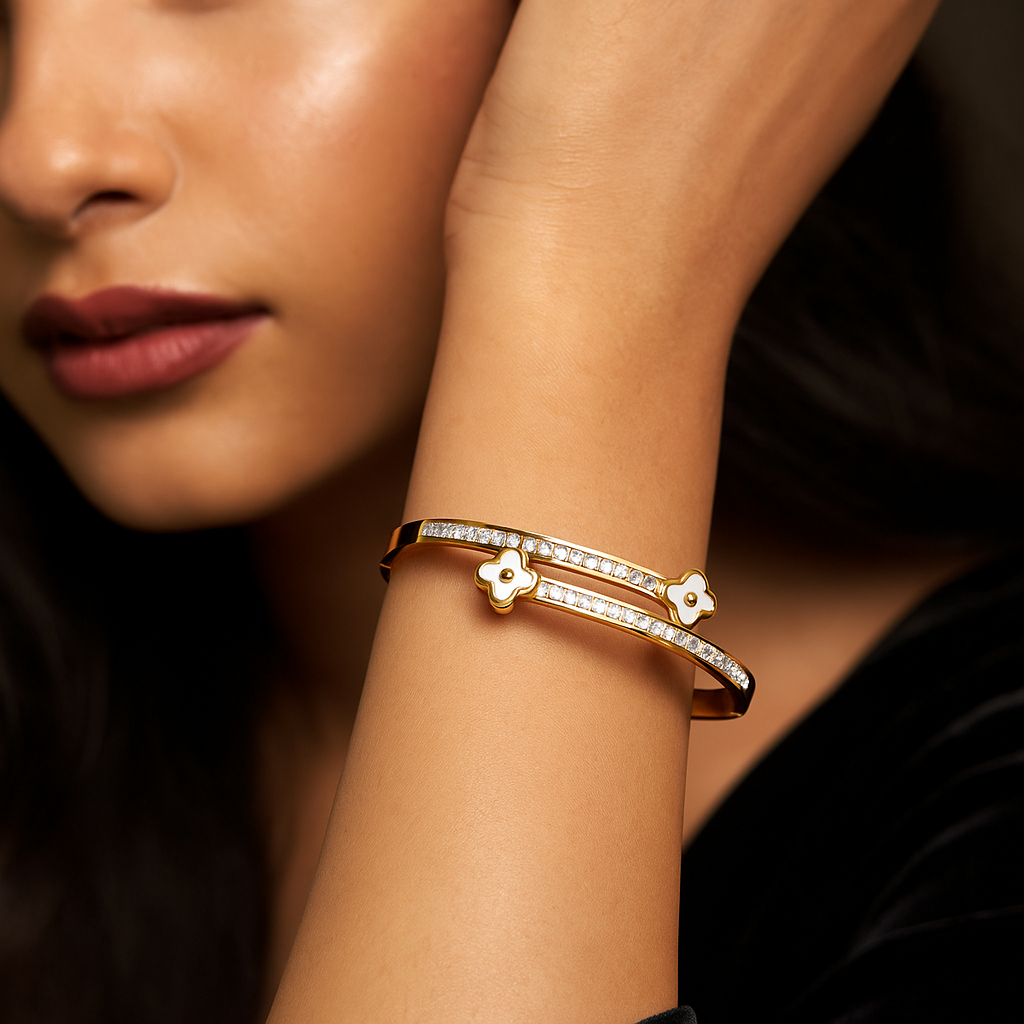 Elegant Gold-Plated Floral Bangle Bracelet