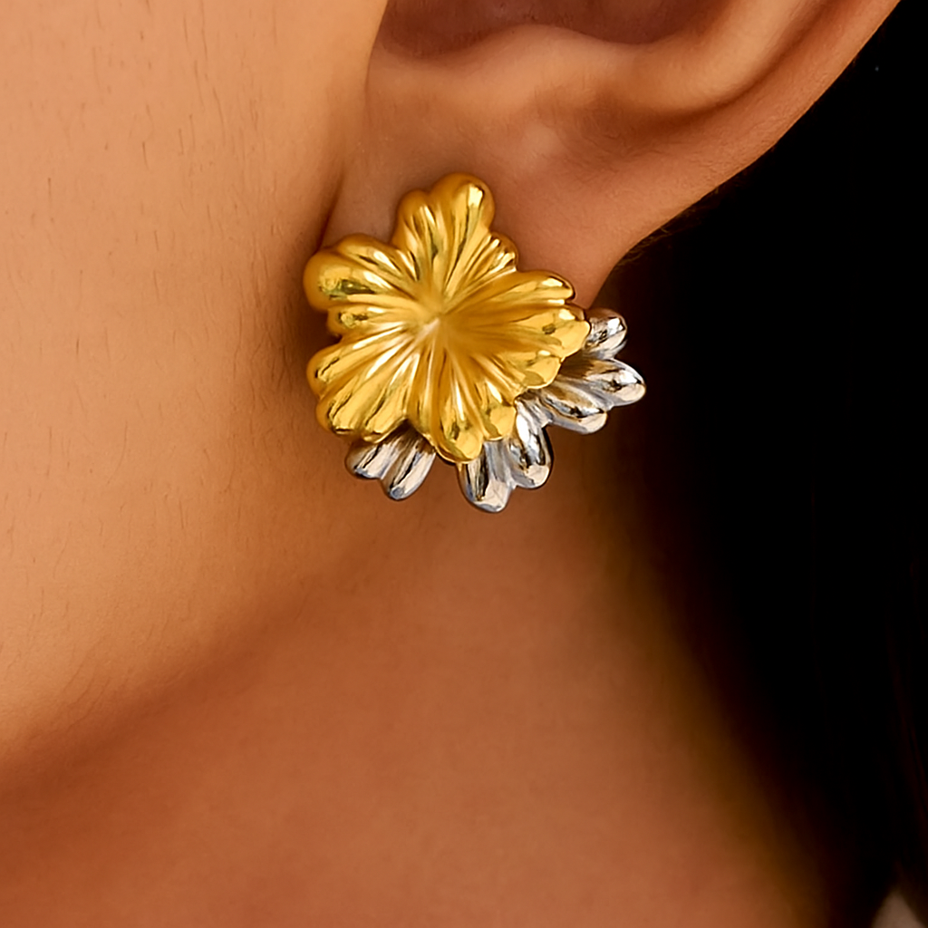 Two-Tone Floral Stud Earrings