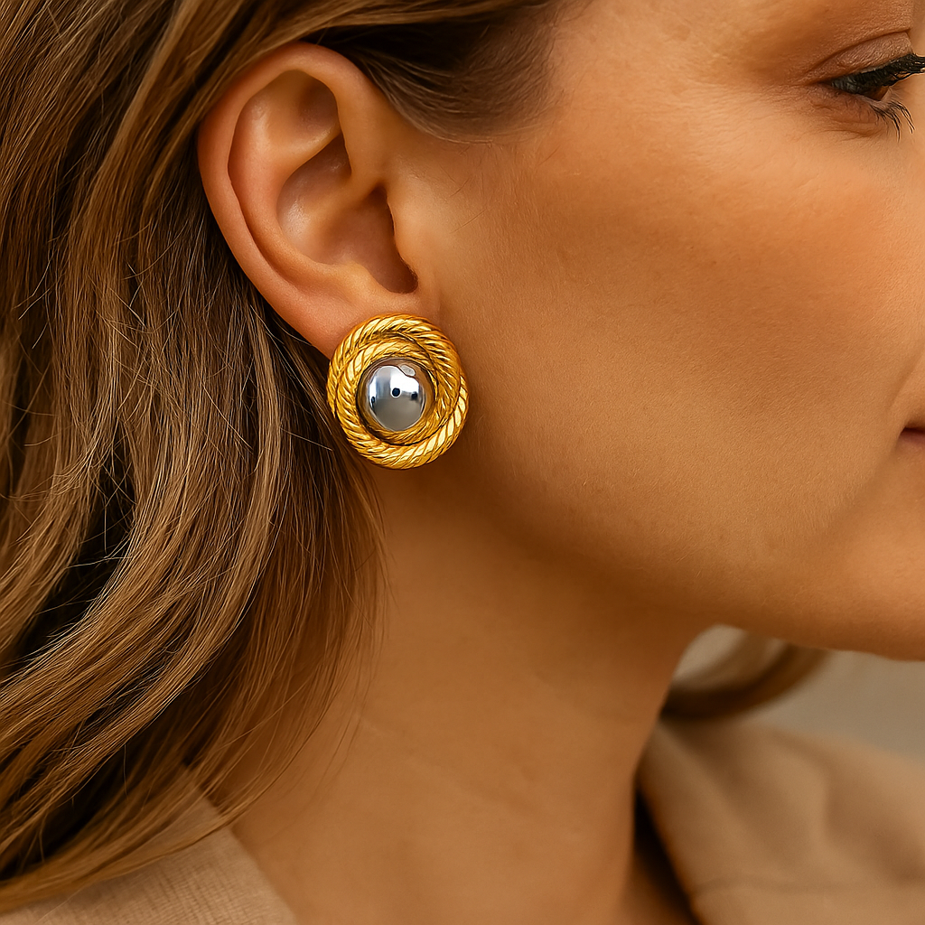 Knot Stud Two-Tone Dome Earrings