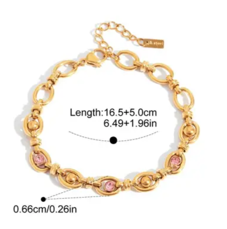 Pink Crystal Accent Link Bracelet