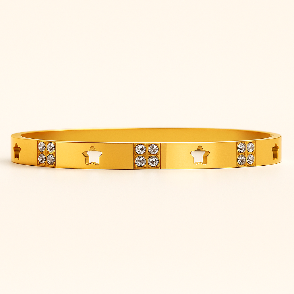 Gold-Plated Star and Crystal Bangle Bracelet