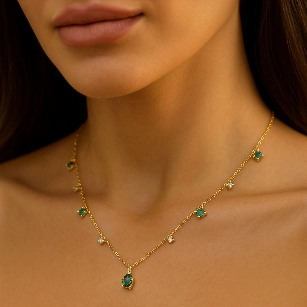 Green Stone Droplet Necklace