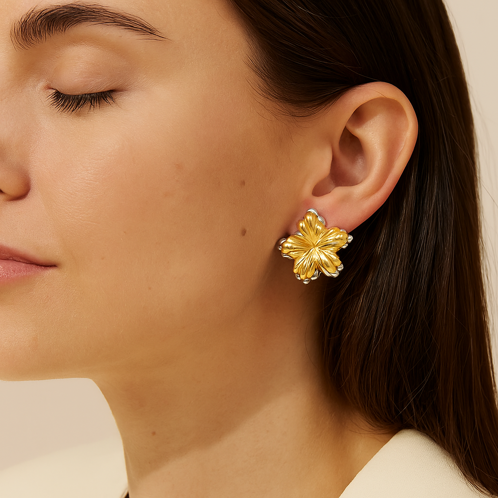 Two-Tone Floral Stud Earrings