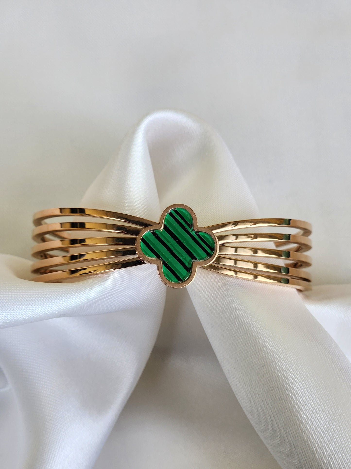 Striking Green Clover Cuff Bracelet