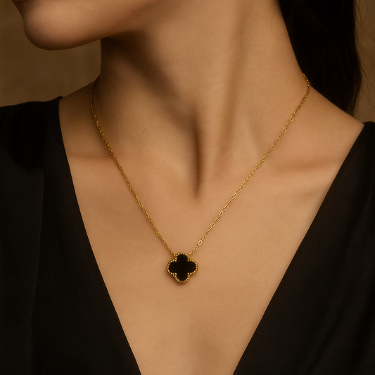 Elegant Black Clover Charm Necklace