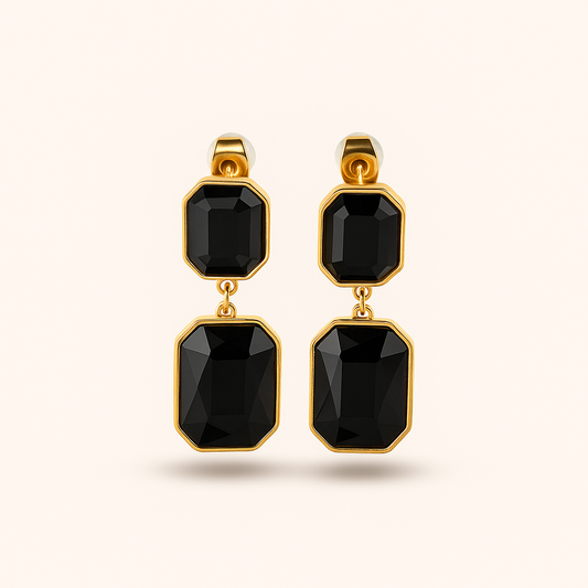 Gold-Plated Black Onyx Drop Earrings
