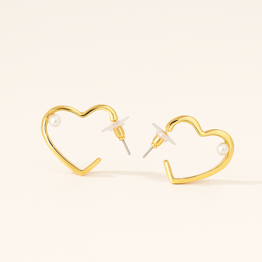 Heart-Shaped Pearl Hoop Earrings
