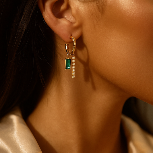 Emerald Twin Charm Hoop Earrings