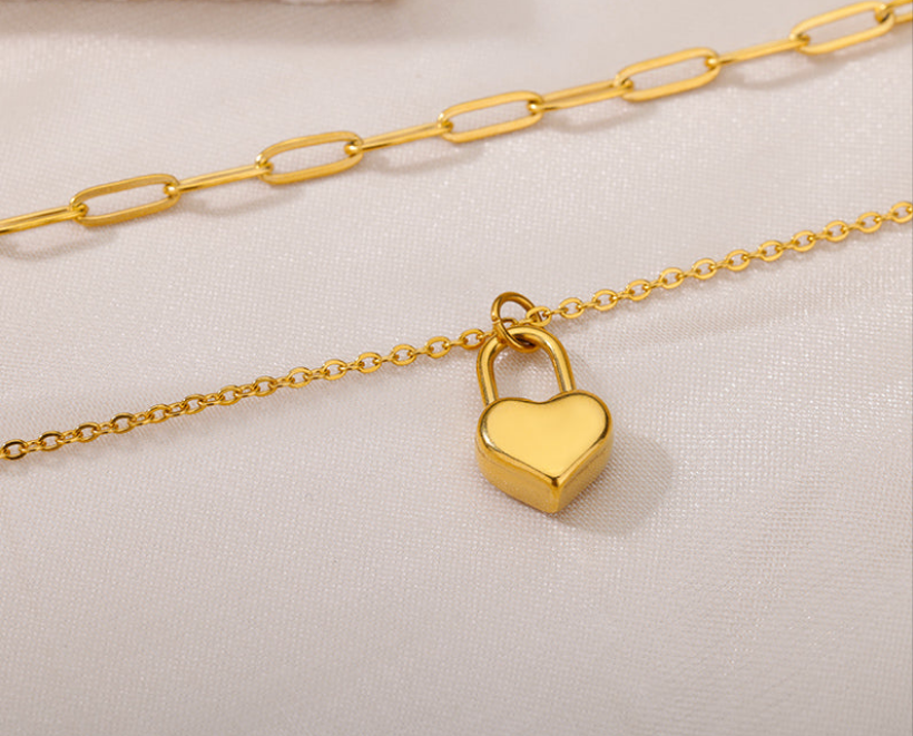 Layered Heart Lock Necklace