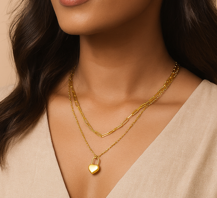 Layered Heart Lock Necklace