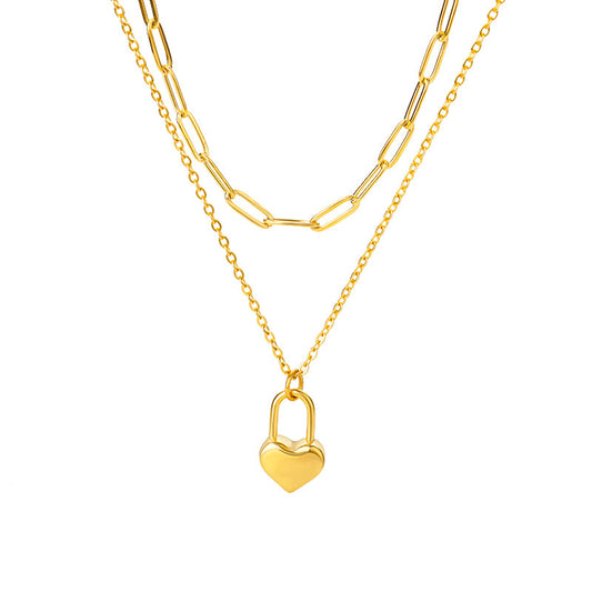 Layered Heart Lock Necklace