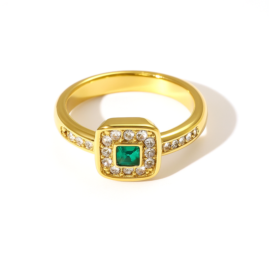 Emerald Crystal Halo Ring