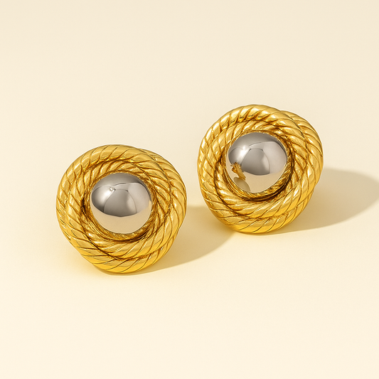 Knot Stud Two-Tone Dome Earrings