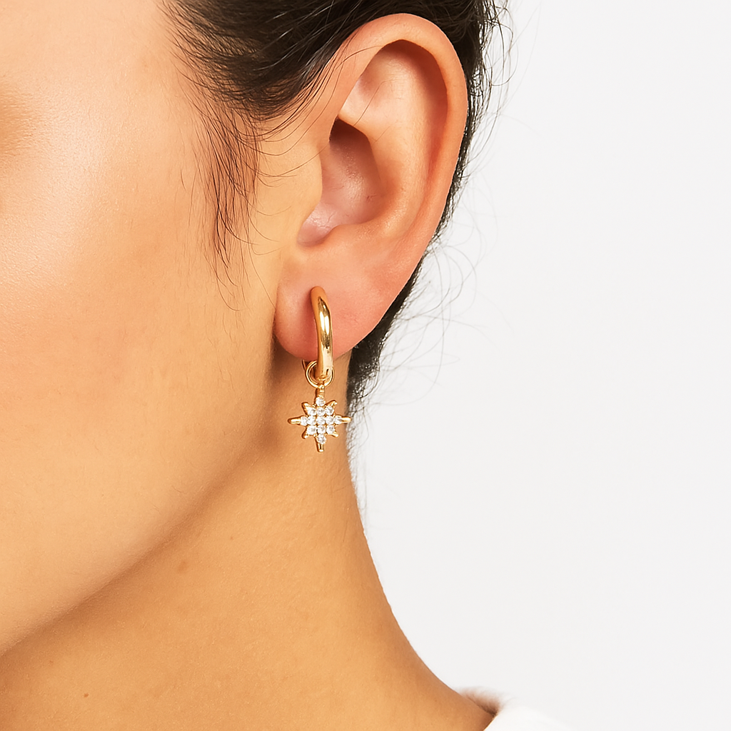 Crystal Star Charm Hoop Earrings
